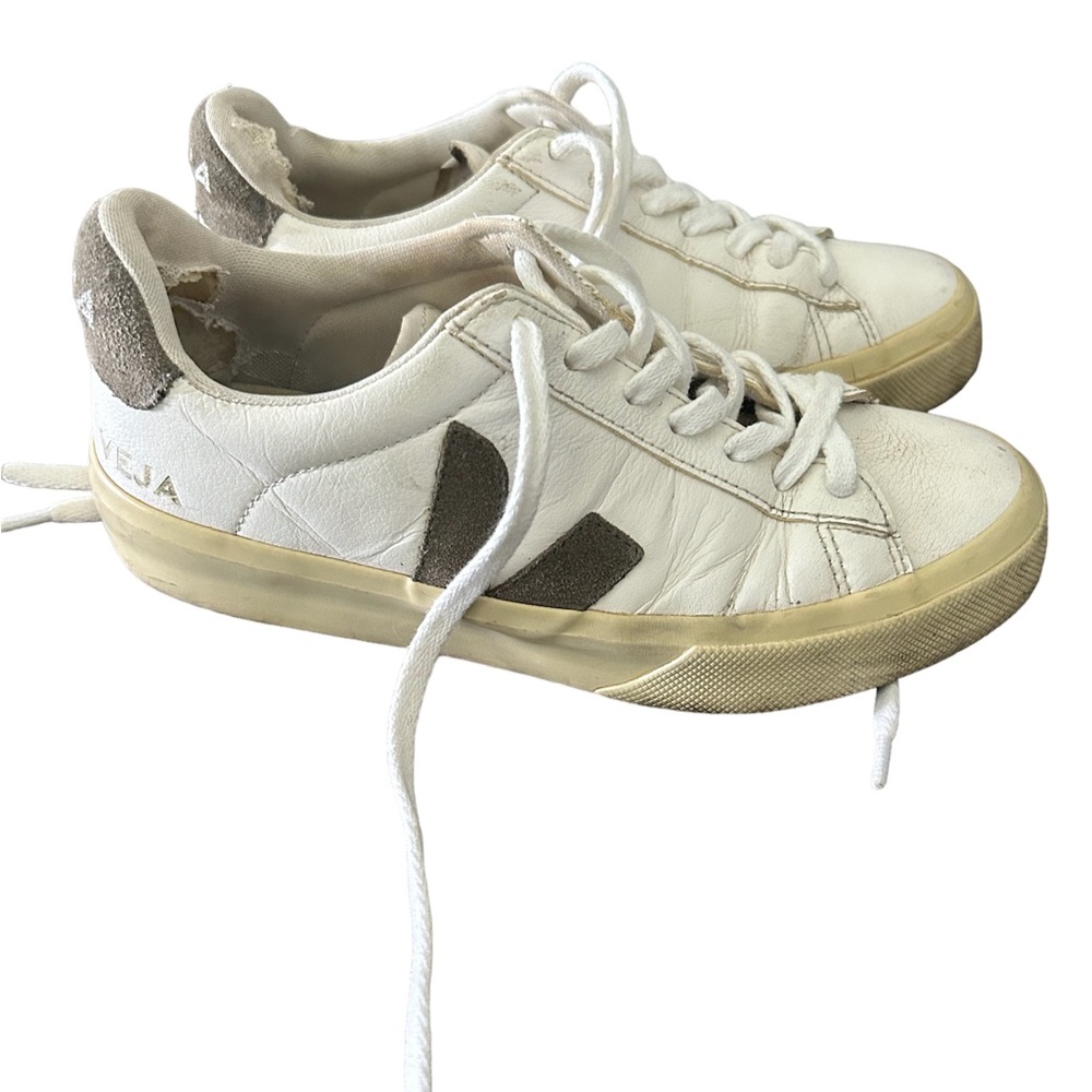 Veja White and Tan Sneakers